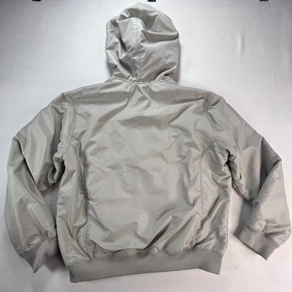 Nike Kids Vintage Full Zip Hooded Windbreaker Jacket Grey Fleece Lined L 12-14